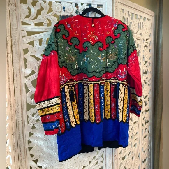 Rare Retro Embroidered Bedazzled Bright Colorful Vintage Silk Kimono Coat Jacket - Picture 5 of 13